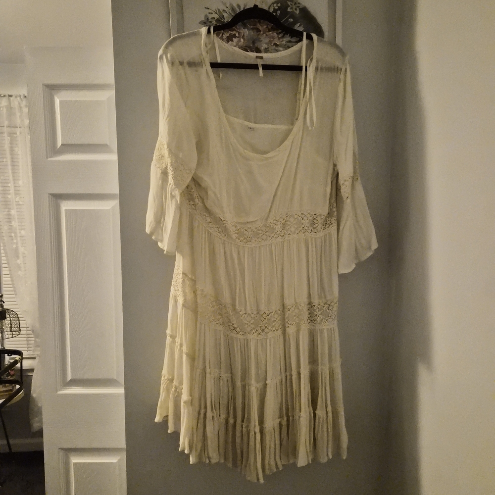 NWOT Free People Cream Lace Dress With Slip